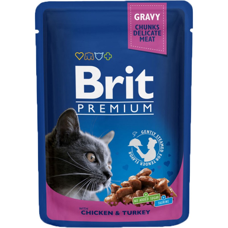 BRIT PREMIUM CAT Adult Kurczak i Indyk (saszetka) 24x 100g