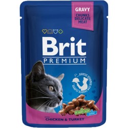 BRIT PREMIUM CAT Adult Kurczak i Indyk (saszetka) 12x 100g