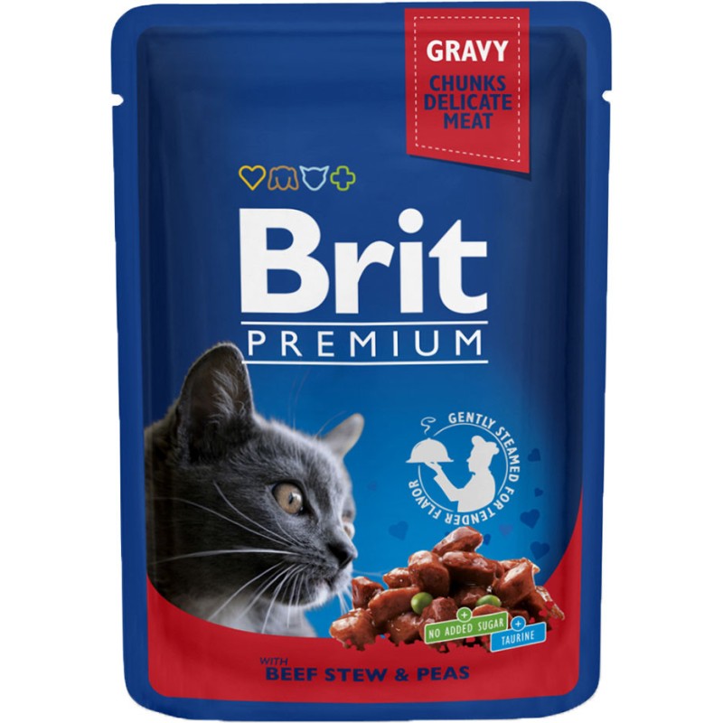 BRIT PREMIUM CAT Adult Wołowina i Groszek (saszetka) 100g