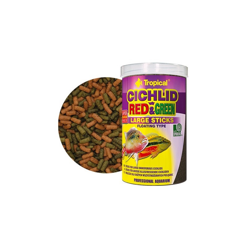 TROPICAL Cichlid Red & Green Large Sticks - pokarm dla dużych pielęgnic 1000ml / 300g