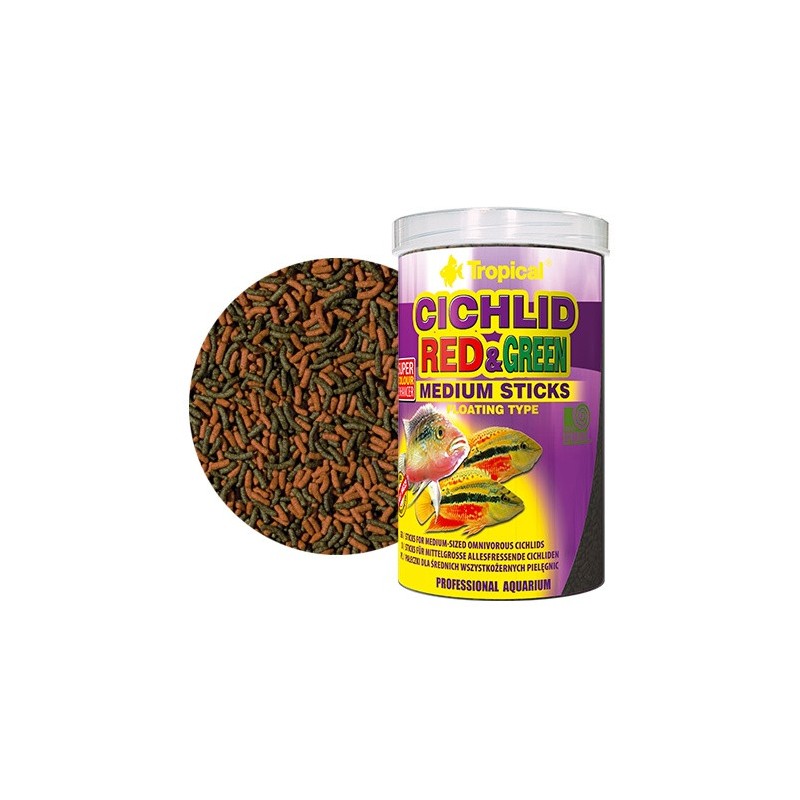 TROPICAL Cichlid Red & Green Medium Sticks - pokarm dla średnich pielęgnic 1000ml / 360g