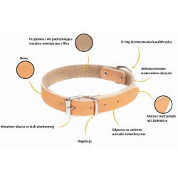 DINGO Obroża skórzana podszyta filcem - Czerwona 3cm / 50cm