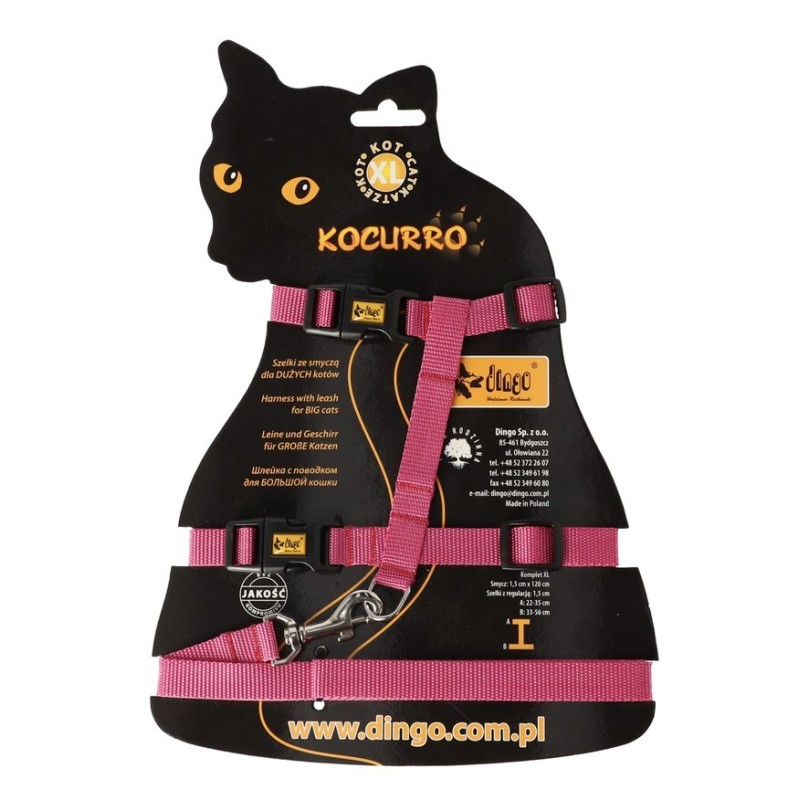 DINGO Szelki ze smyczą dla dużych kotów KOCURRO - różowy