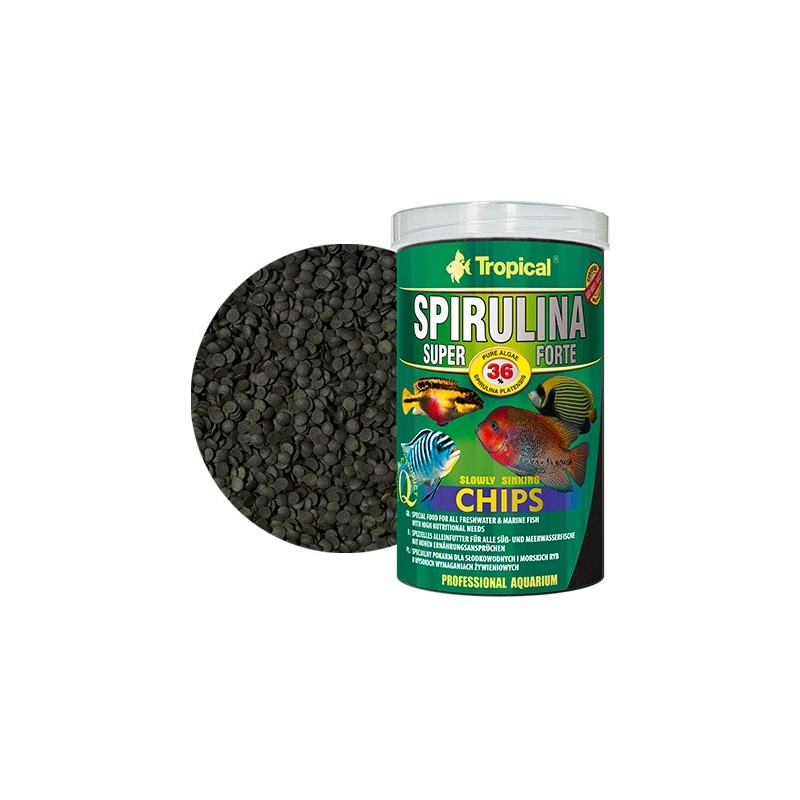 TROPICAL Super Spirulina Forte Chips - pokarm roślinny dla ryb 1000ml / 520g