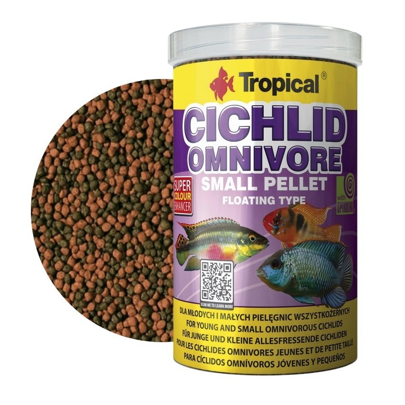 TROPICAL Cichlid Omnivore Small Pellet - pokarm dla młodych i mniejszych pielęgnic 1000ml / 360g