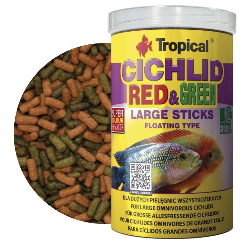 TROPICAL Cichlid Red & Green Large Sticks - pokarm dla dużych pielęgnic 1000ml / 300g