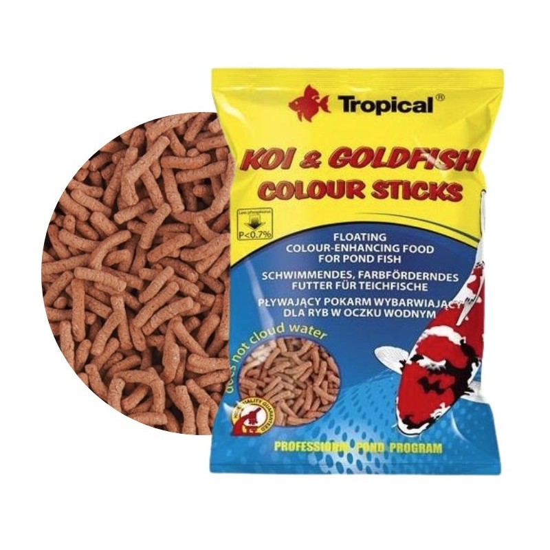 TROPICAL Koi Goldfish Colour Sticks -  pokarm wybarwiający dla koi i złotych rybek 11l / 900g