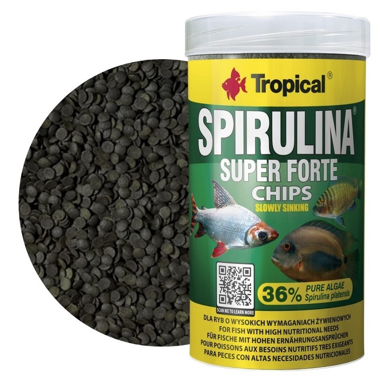 TROPICAL Super Spirulina Forte Chips - pokarm roślinny dla ryb 250ml / 130g 