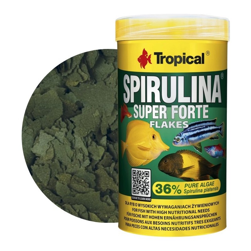 TROPICAL Super Spirulina Forte 36% - pokarm roślinny dla ryb 12g (torebka strunowa)