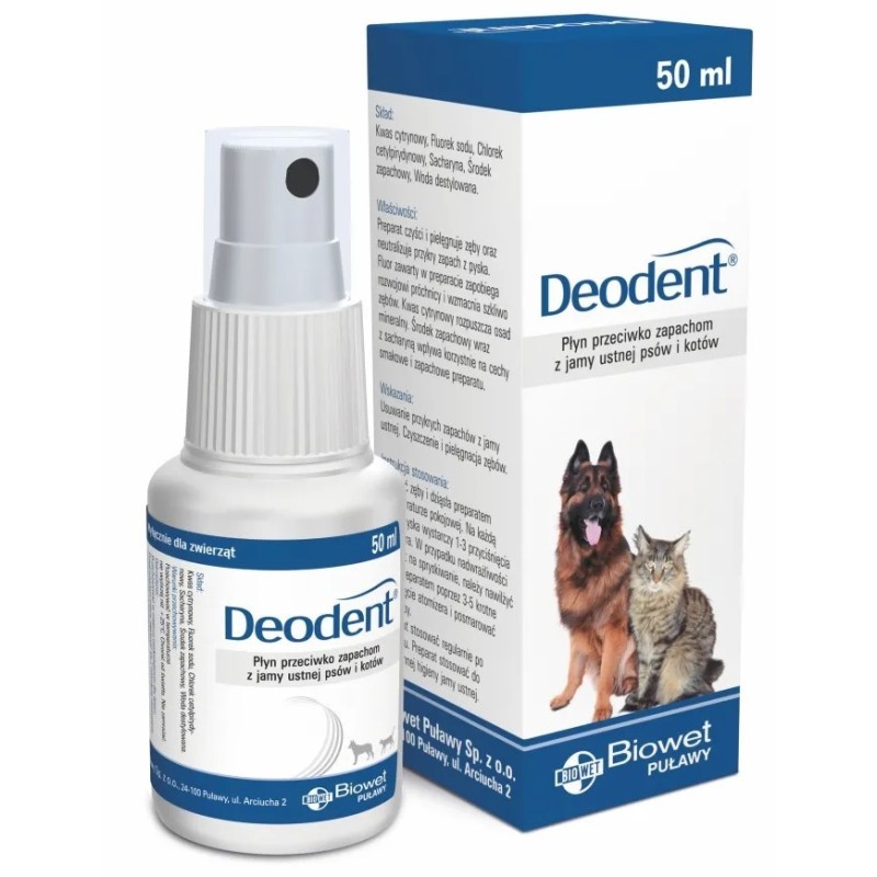 BIOWET Deodent - Płyn przeciwko zapachom z jamy ustnej psów i kotów 50 ml