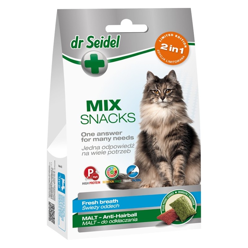 DR SEIDEL Smakołyki MIX 2w1 na świeży oddech & odkłaczanie dla kotów 60g