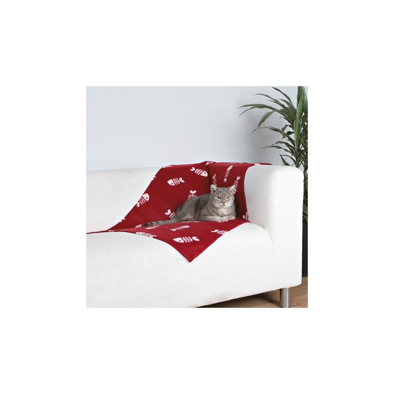 TRIXIE Polarowy kocyk dla kota - w białe ryby 100x70cm