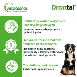 VETOQUINOL Drontal Dog Plus Flavour 35kg - tabletki na odrobaczanie dla dużych psów do 70kg / 2 tabl. w opak.