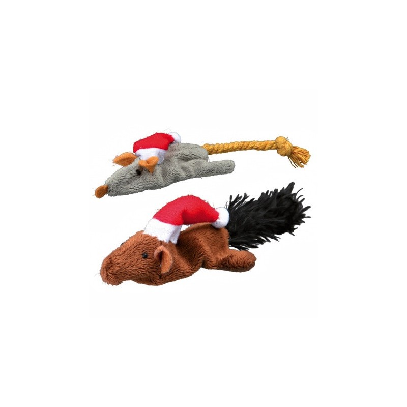 TRIXIE Zestaw zabawek świątecznych dla kota mysz i wiewiórka 14-17cm