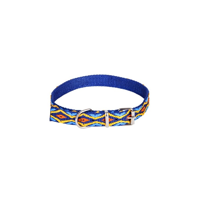 DINGO Obroża Winnetou z metalowym zapięciem - niebieska 25mm x 65cm