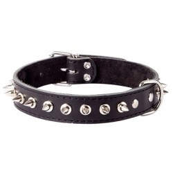 DINGO Obroża skórzana z kolcami - czarna 3cm x 55cm (44-49cm)