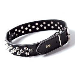 DINGO Obroża skórzana z kolcami - czarna 3cm x 55cm (44-49cm)