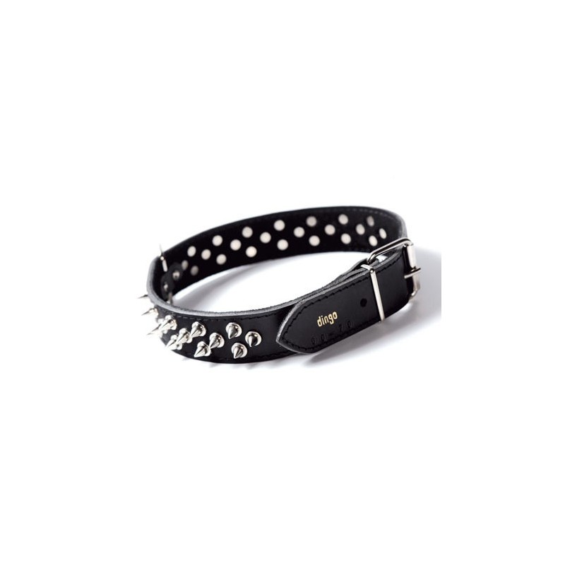 DINGO Obroża skórzana z kolcami - czarna 4cm x 60cm (41-51cm)