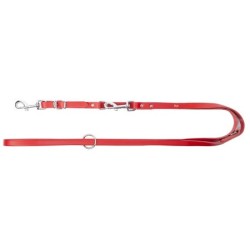 DINGO Smycz skórzana (przedłużana nitowana) z wymiennym karabińczykiem - czerwona 1,5cm x 200cm