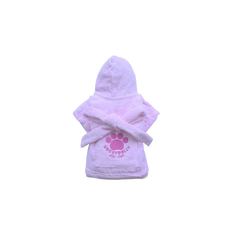 DOGGYDOLLY Ubranko dla małego psa - szlafrok z łapą, różowy XXS (13-15cm/26-28cm)