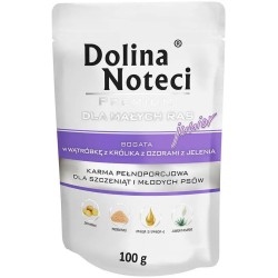 DOLINA NOTECI Premium Małe Rasy Junior - wątróbka z królika, ozory z jelenia (saszetka) 24x 100g