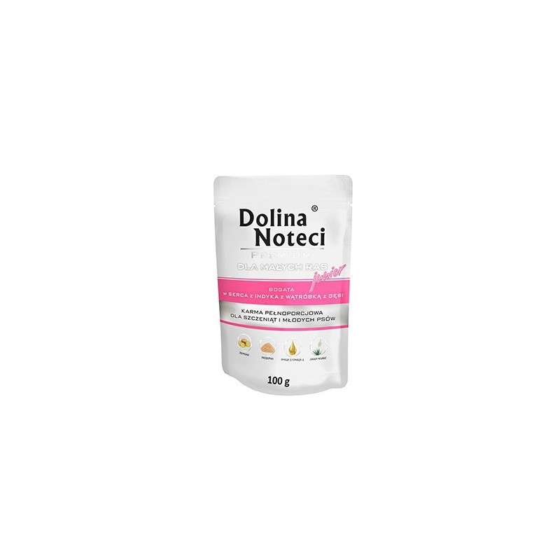 DOLINA NOTECI Premium Małe Rasy Junior - serca indyka, wątróbka z gęsi (saszetka) 24x 100g