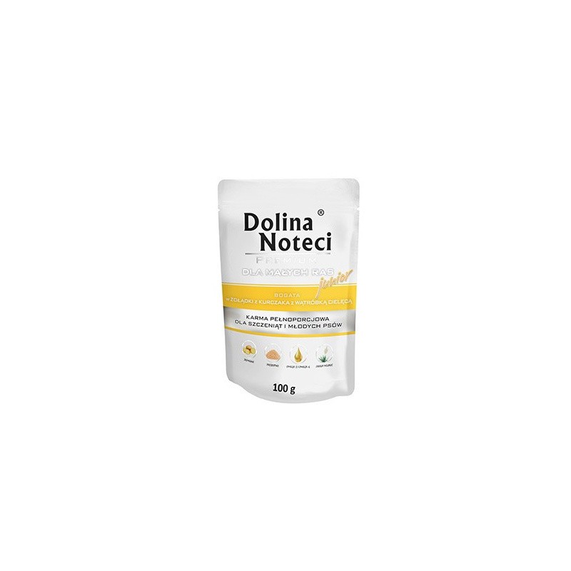 DOLINA NOTECI Premium Małe Rasy Junior - żołądki z kurczaka, wątróbka cielęca (saszetka) 24x 100g