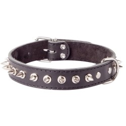 DINGO Obroża skórzana z kolcami - czarna 4cm x 60cm (41-51cm)
