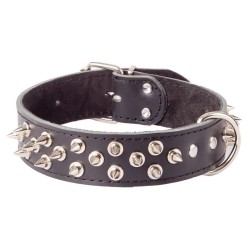 DINGO Obroża skórzana z kolcami - czarna 4cm x 75cm (56-66cm)
