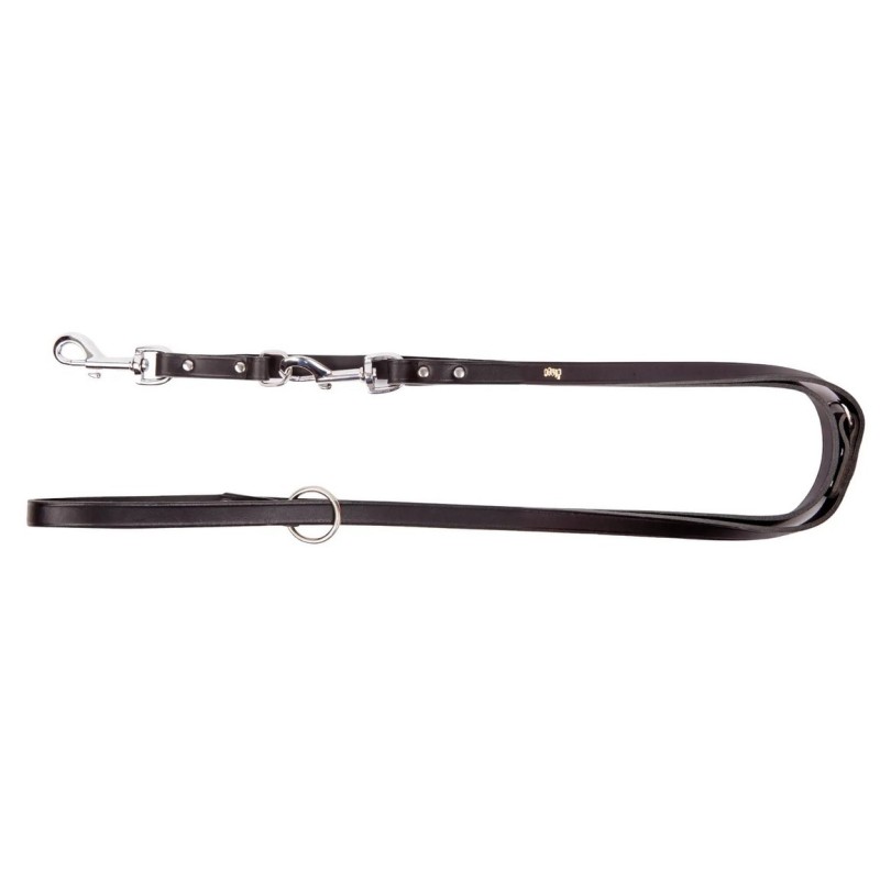 DINGO Smycz skórzana (przedłużana nitowana) - czarna 1,8cm x 110-200cm