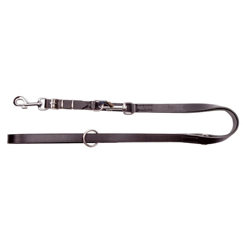 DINGO Smycz skórzana (przedłużana szyta) z wymiennym karabińczykiem - czarna 1,5 x 200 cm