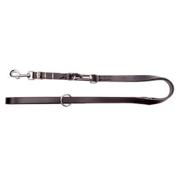 DINGO Smycz skórzana (przedłużana szyta) z wymiennym karabińczykiem - czarna 2,5cm x 200cm