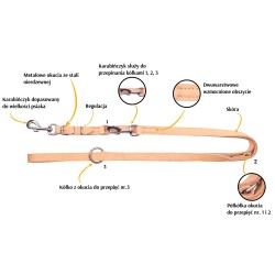 DINGO Smycz skórzana (przedłużana nitowana) z wymiennym karabińczykiem - natura 1,5 x 200 cm