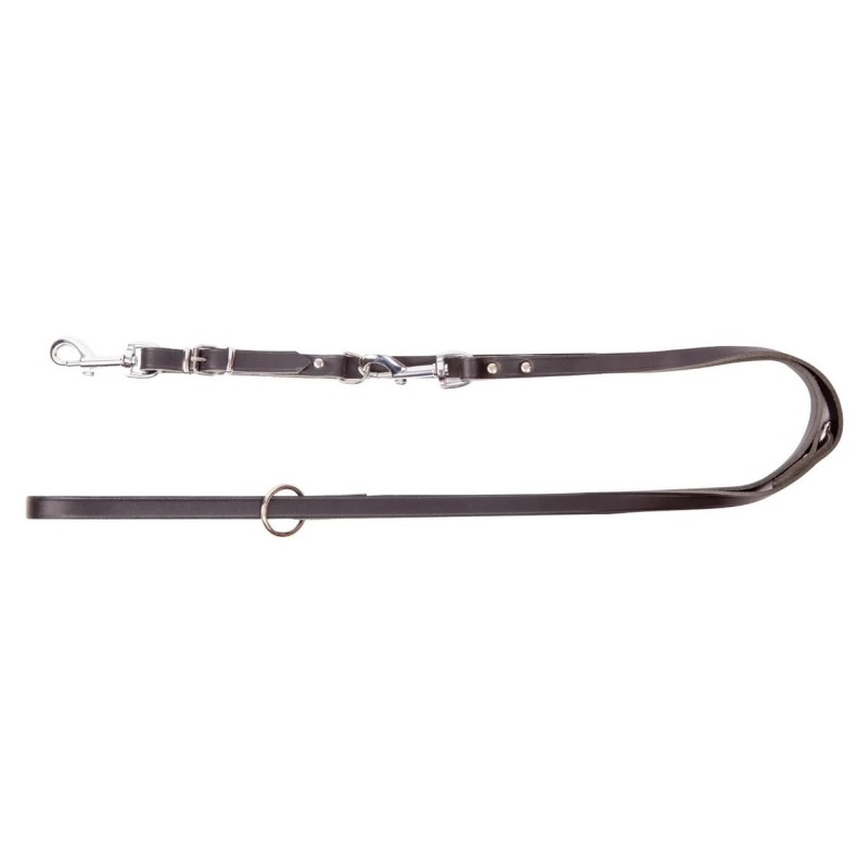 DINGO Smycz skórzana (przedłużana nitowana) z wymiennym karabińczykiem - czarna 1,5 x 200 cm