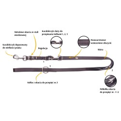 DINGO Smycz skórzana (przedłużana nitowana) z wymiennym karabińczykiem - czarna 1,5 x 200 cm