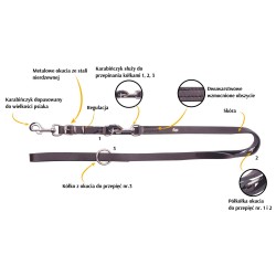 DINGO Smycz skórzana (przedłużana nitowana) z wymiennym karabińczykiem - brąz 1,5 x 200 cm