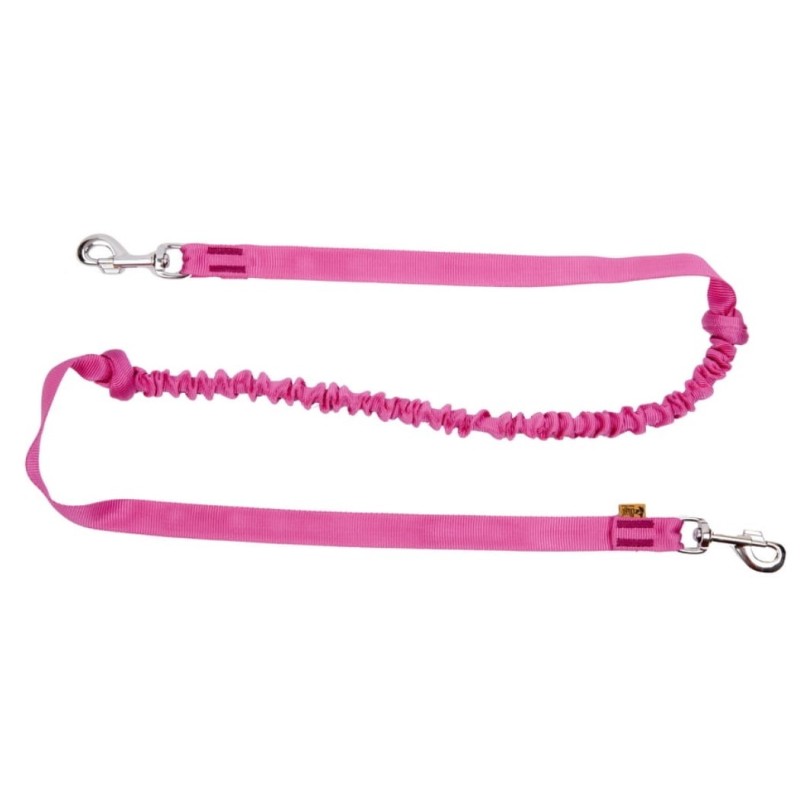 DINGO Smycz do biegania z amortyzatorem i dwoma karabińczykami - różowa