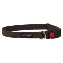 AMIPLAY Obroża regulowana z blokadą Cotton - Brązowa M (35-50 x 2cm)