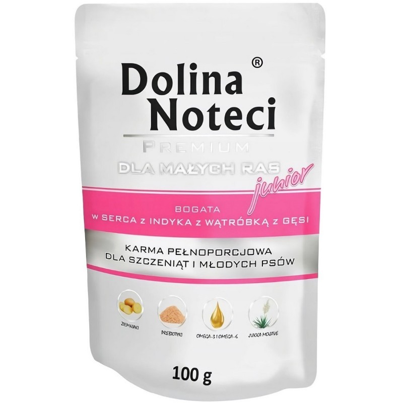 DOLINA NOTECI Premium Małe Rasy Junior - serca indyka, wątróbka z gęsi (saszetka) 100g
