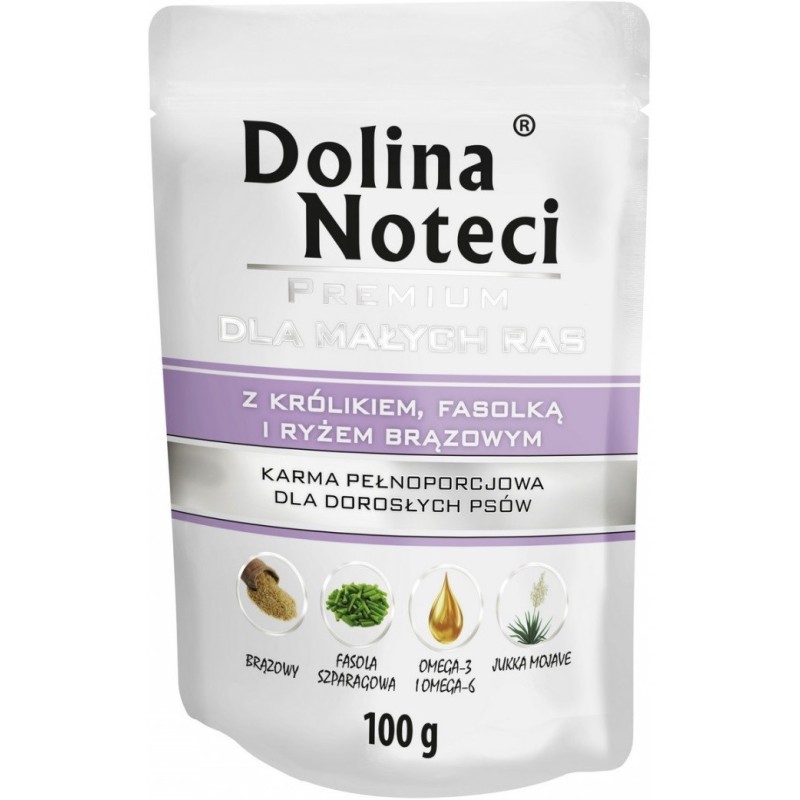DOLINA NOTECI Premium Małe Rasy - Królik z fasolką i ryżem brązowym (saszetka) 12x 100g