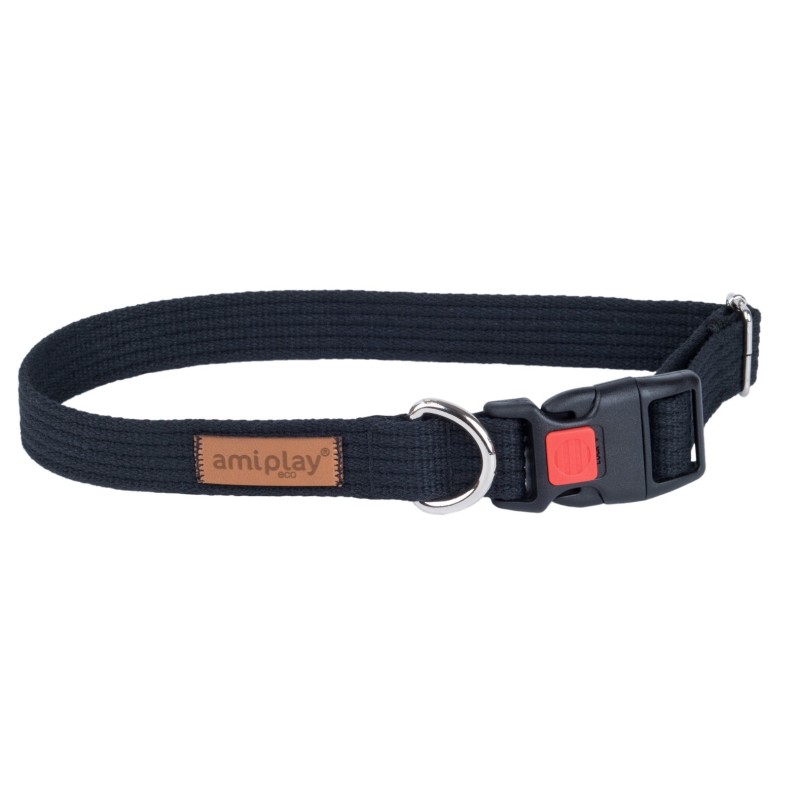 AMIPLAY Obroża regulowana z blokadą Cotton - Czarna M (35-50 x 2cm)