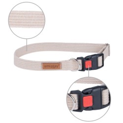 AMIPLAY Obroża regulowana z blokadą Cotton - Beżowa S (28-40 x 1,5cm)