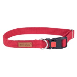 AMIPLAY Obroża regulowana z blokadą Cotton - Czerwona S (28-40 x 1,5cm)
