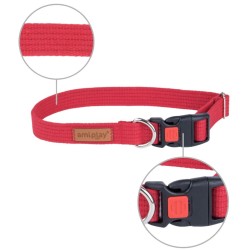 AMIPLAY Obroża regulowana z blokadą Cotton - Czerwona L (40-60 x 2,5cm)