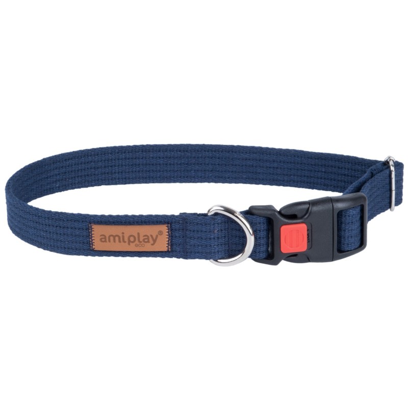 AMIPLAY Obroża regulowana z blokadą Cotton - Granatowa S (28-40 x 1,5cm)