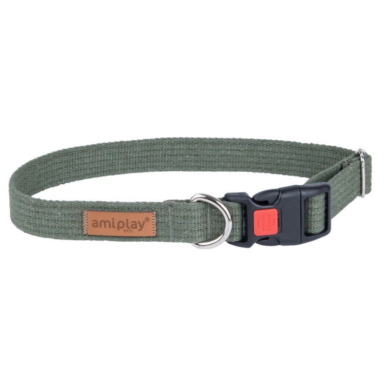 AMIPLAY Obroża regulowana z blokadą Cotton - Khaki M (35-50 x 2cm)