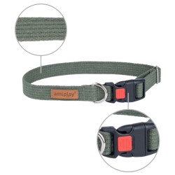 AMIPLAY Obroża regulowana z blokadą Cotton - Khaki L (40-60 x 2,5cm)