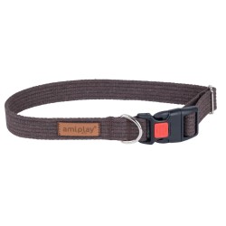 AMIPLAY Obroża regulowana z blokadą Cotton - Brązowa S (28-40 x 1,5cm)