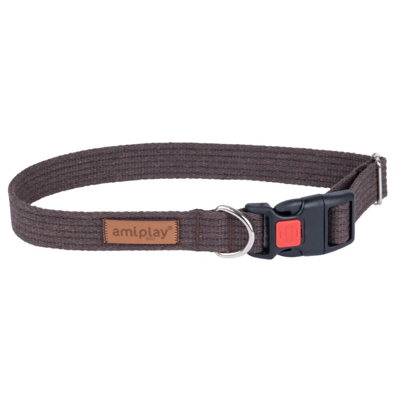 AMIPLAY Obroża regulowana z blokadą Cotton - Brązowa XL (45-70 x 3cm)