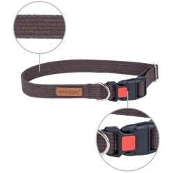 AMIPLAY Obroża regulowana z blokadą Cotton - Brązowa XL (45-70 x 3cm)